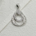 Silver double ring pendant with clear zircon inlay and classic Greek fret pattern - Silver