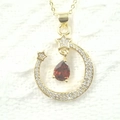 Golden crescent moon and star necklace pendant with red water drop gem and zircon - Red Waterdrop Style