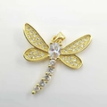 Golden dragonfly pendant necklace with micro-pave white zircon crystals on white background - Gold (DL0032)