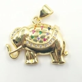 Golden elephant necklace pendant with colorful gemstones and sparkling white zircons - Gold Colorful Blanket Style (DLO116)