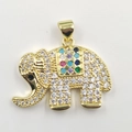 Gold elephant necklace pendant with white micro-pave zircons and colorful gemstones - Gold Rectangular Colorful Stone Style (DLO114)