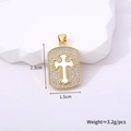 Dimensiones detalladas del colgante de cruz rectangular dorado con circonitas blancas - Cruz Rectángulo Completo Zirconia Hip Hop (Estilo E)