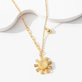 Retro sunflower heart necklace with golden CNC hollow design on minimalist white stone - Happy Sunflower Necklace