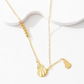 Detail of gold hollow gourd pendants with spiral textures and star patterns on a chain - Twin Treasure Gourd Necklace