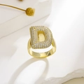 Adjustable gold-plated ring featuring a wide band and micro-pave letter D zircon - Letter D Style / Gold