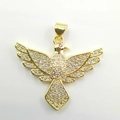 Elegant gold-plated bird pendant with sparkling crystals and a red ruby-like eye detail - Flying Bird Style (YB0015) / Gold (YB0015)