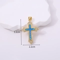 Detail of cross pendant with blue opal center and white zircons, size 3.2cm by 2.2cm - Peacock Dark Blue