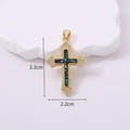 Detail view of gold cross pendant with colorful inlay and white zircon, size 3.2cm by 2.2cm - Mocha Green