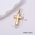 Detail of vintage gold cross pendant with white enamel inlay and size measurements - Gold Style I