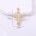 Macro view of gold cross pendant with opal center and zircon stones measuring 3.2cm by 2.2cm - White Iridescent Opal Effect Inlaid Cross / Colorful Powder
