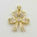 Elegant gold-plated bow necklace pendant featuring sparkling pave-set cubic zirconia stones - Ribbon Texture Bowknot Charm (YB0076 Gold)