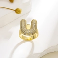 Verstellbarer vergoldeter Ring Buchstabe U mit Mikro-Zirkonia Besatz in Goldoptik - Buchstabe U Stil / Gold