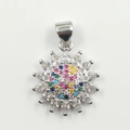 Elegant silver sunflower pendant featuring colorful gemstones and marquise zircon petals - Silver Colorful Rhinestone Sunflower Pendant Only (Without Chain)