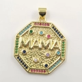 Golden octagonal MAMA pendant necklace featuring multi-color cubic zirconia inlay - Gold MAMA Tag Pendant