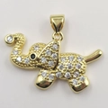 Golden elephant pendant necklace with white zirconia micro-pave and black eye detail - Gold Full Pave Style (DL0019)