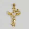 Golden snake pendant with wings and white heart inlay on a white textured background - Heart Wing Snake Cross Pendant