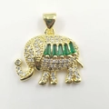Gold elephant pendant necklace with white cubic zirconia and emerald green stones - Gold Green Rectangle Stone Style (DLO115)