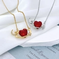 Red heart planet pendant necklace with gold and silver finishes and celestial charms - Heart Planet Pendant Red