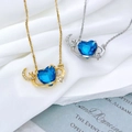 Star and moon planet heart pendant necklace in gold and silver finish with blue crystal - Heart Planet Pendant Blue