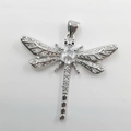 Silver dragonfly pendant with micro-pave zircons and oval clear crystal necklace - Silver (DL0031)