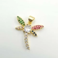 Golden dragonfly pendant necklace with multicolor cubic zirconia micro-inlaid stones - Gold (DL0038)
