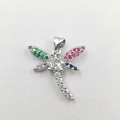Exquisite silver dragonfly pendant necklace with multi-color zircon stones and crystals - Silver (DL0038)