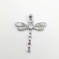 Silver dragonfly necklace pendant with multicolored zircon gemstones inlay - Silver (DL0036)