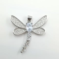 Silver dragonfly pendant with micro-paved cubic zirconia stones on white background - Silver (DL0032)