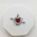 Elegant Cupid heart arrow necklace with micro-pave red crystal heart and silver finish - Heart with Arrow / Silver