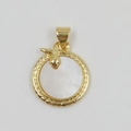 Golden snake pendant with a round white shell inlay and detailed scale engraving - Round Wrap Snake Pendant B