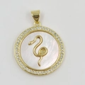 Golden zodiac snake pendant with mother of pearl and sparkling pavé set crystals - Round Small Snake Pendant A