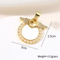 Detailed view of gold heart and wings pendant with white pearls and 2.5cm size markers - Artificial Pearl Wing