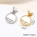 Detail of round shell pendant with dolphin design and 1.5cm by 1.3cm size specs - Dolphin Wave Gold