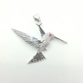 Elegant silver hummingbird pendant with white zircon pavé and red gemstone eye - Hummingbird Style (YB0109) / Silver (YB0109)
