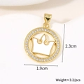 Macro detail of a 2.3cm gold crown pendant showing micro-set white zircon inlay work - Round Crown Pendant Only (Without Chain)