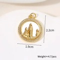 Detailed view of a gold-plated round pendant with building silhouette and white stones - Castle Pendant Only (Without Chain)