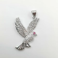Silver bird pendant with sparkling pavé stones and a pink eye detail in flying pose - Flying Bird Style (DL0030) / Silver (DL0030)