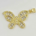 Gold-plated bow butterfly pendant with zircon crystals and intricate hollowed detail - Hollow Textured Butterfly Pendant (DL0027 Gold) / Gold