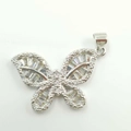 Bowknot butterfly pendant with baguette and round cut cubic zirconia in silver finish - Baguette Cut Butterfly Pendant (DL0027 Silver) / Silver