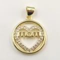 Gold heart pendant with MOM lettering and zircon stones for Mother's Day jewelry - Round MAMA Pendant