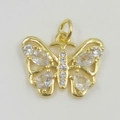 Golden butterfly necklace pendant with sparkling zircon crystals and shiny polished finish - Pear Cut Rhinestone Butterfly Pendant (XJ0052 Gold) / Gold
