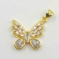 Bowtie pendant in gold plated brass featuring marquise and baguette cut cubic zirconia - Marquise and Baguette Rhinestone Butterfly Pendant (HS0049 Gold) / Gold