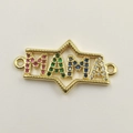 Golden MAMA pendant with colorful zircon stones and double rings for necklaces - MAMA Bar Pendant