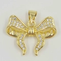 Elegant gold bow pendant necklace with sparkling white zircons in a pavé setting - Pave Rhinestone Bowknot Pendant (YB0040 Gold)