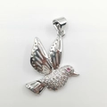 Exquisite silver-toned hummingbird pendant with white crystals and pink gemstone eye - Hollow Bird Style (YB0014) / Silver (YB0014)
