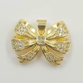 Elegant gold-plated bow pendant necklace featuring sparkling micro-paved cubic zirconia stones - 3D Ribbon Bowknot Pendant (YB0046 Gold)