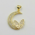Golden moon and butterfly pendant with sparkling zircon inlay for necklace jewelry - Moon and Butterfly Combo Pendant (YB0005 Gold)