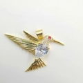 Exquisite gold hummingbird pendant with pear-shaped cubic zirconia and red gem eye - Pear Stone Hummingbird (YB0010) / Gold (YB0010)