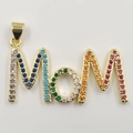 Gold MOM letter pendant with rainbow gradient cubic zirconia stones for necklaces - MAMA Colorful Pendant