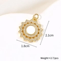 Macro shot of 18k gold plated sunflower pendant with white zircon inlays and dimensions - Gear Flower (Natural Shell)